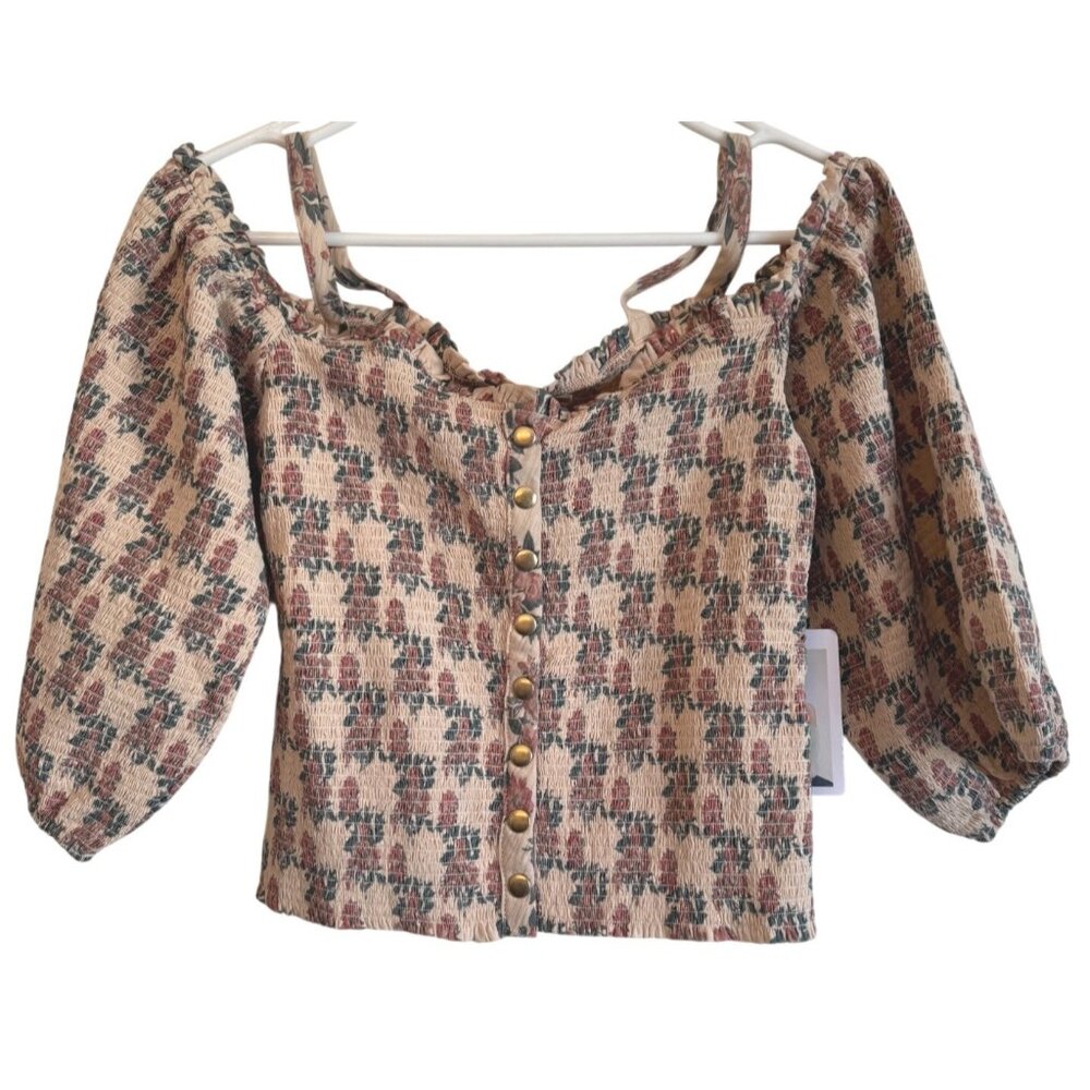 Nation LTD Ily Tee Size Small Smocked Long Sleeve NWT Print $216 - Picture 3 of 11